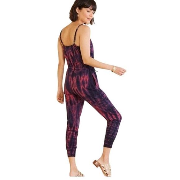 Sundry Women's Red & Purple Tie Dye Drawstring Waist Jogger Jumpsuit Size 2 - Picture 2 of 6